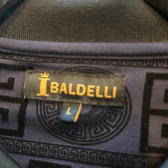 Men’s IBaldelli  Navy Short Sleeves Burn Out Velvet Graphic Pattern Polo Shirt - Picture 9 of 9